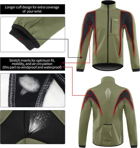 Vista 42 de Chaqueta térmica para ciclismo (tejido Softshell, resistente al viento, impermeable, 15K) de ARSUXEO