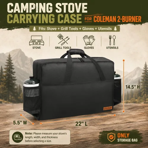 Vista 2 de Funda de transporte para estufa de campamento para Coleman de 2 quemadores, bolsa de transporte para estufas Camp Chef Everest Bolsa
