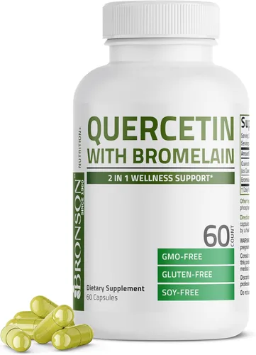 Vista 9 de Bronson Quercetina con bromelina 2 en 1 apoyo para el bienestar, sin OMG, 120 cápsulas