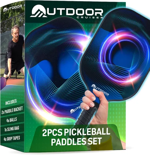Vista 2 de Outdoor Cruiser Pickleball Paddle Set – Aprobado por USAPA, palas de fibra de vidrio de primera calidad con agarre ligero que absorbe los golpes