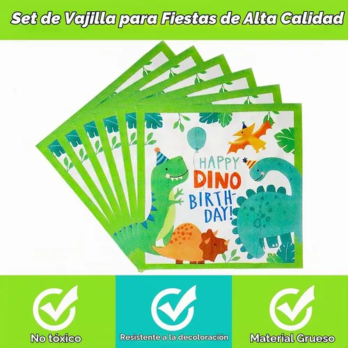Vista 5 de 96 piezas de suministros de fiesta de dinosaurios, decoración de fiesta de cumpleaños con temática de dinosaurio, incluye platos, servilletas
