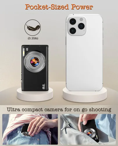 Vista 7 de Cámara digital, cámara de vlogging 4K para cámaras de enfoque automático de YouTube para fotografía con zoom digital de 16X, cámara digital compacta