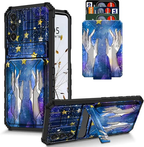 Vista 27 de Funda para Galaxy S21 FE 5G 2022 con soporte, funda de doble capa de policarbonato duro de TPU suave, estampado de vaca, estampado animal