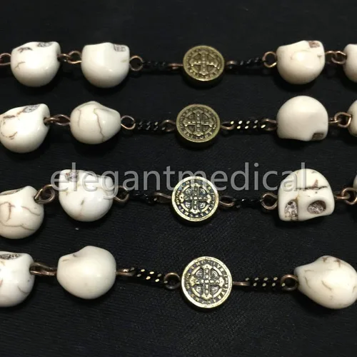 Vista 4 de elegantmedical XL10MM howlita cráneo cuentas antiguas Rosario Cruz Bronce Cruz Collar Católico REGALOS, elegantmedical