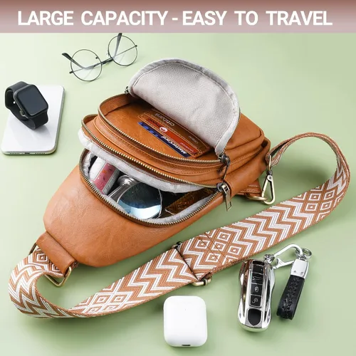Vista 3 de Bolso bandolera para mujer, de piel sintética, bolso bandolera pequeña, mochila cruzada multiusos para el pecho, para mujer, ciclismo