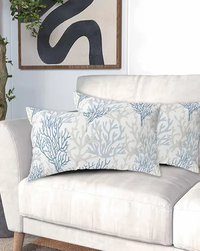 Vista 40 de DecorLovee Juego de 2 fundas de almohada de playa de verano, tamaño estándar, material de microfibra, oceánico, costero, aguamarina, beige, funda