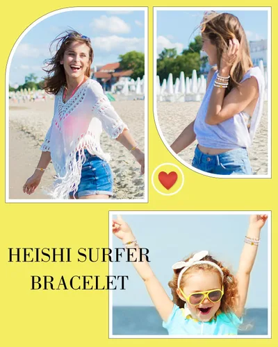 Vista 4 de Abitoncc Preppy Heishi - Juego de pulseras de surfista para niñas adolescentes, bonitos aretes estéticos, anillos estéticos preppy coloridos de oro