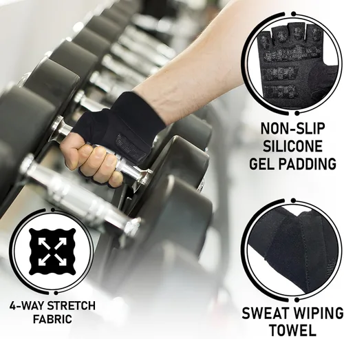 Vista 4 de Stealth Sports Guantes de entrenamiento de levantamiento de pesas para hombres y mujeres, agarre acolchado de gel antideslizante, protección