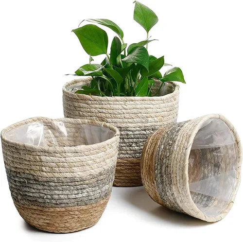 Vista 4 de Macetas de hierba marina, macetas para plantas de interior, macetas con cubierta de macetas, contenedores de plantas, macetas rústicas con forros