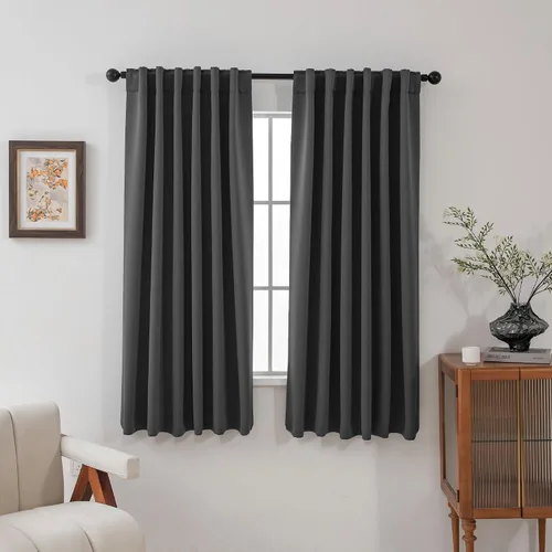 Vista 14 de Pickluc Cortinas opacas de 63 pulgadas de largo, 2 paneles de cortinas opacas para dormitorio o sala de estar, pestaña trasera y bolsillo para Negro
