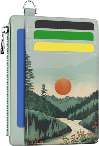 Vista 26 de Hancynir Cartera delgada para mujer con soporte para tarjetas de crédito RFID, pequeña mini funda para tarjetas con bolsillo frontal de PU, cartera