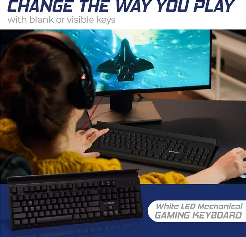 Vista 2 de Teclado mecánico en blanco o visible Teclado para juegos de PC con cable de Keymaster Teclas brillantes con iluminación de teclas personalizada