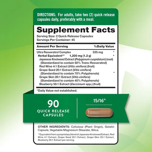 Vista 2 de Nature's Truth Resveratrol Complejo 90 Cápsulas Suplemento sin OMG y sin gluten