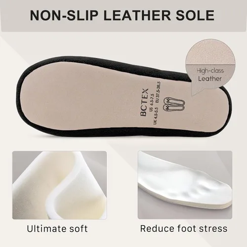 Vista 3 de BCTEX COLL Pantuflas de casa de bailarina con lazo para mujer, pantuflas de satén para dormitorio con suela de gamuza para interiores