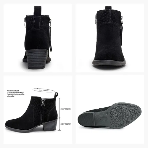 Vista 7 de Vepose Botines de cuero de gamuza para mujer, botines de moda con cremallera interior para mujer