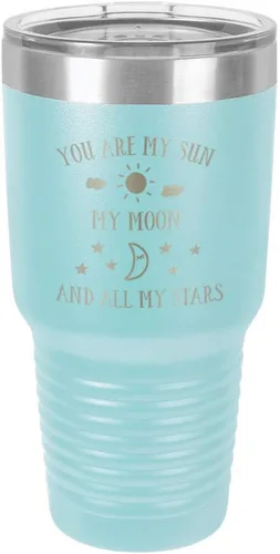 Vista 14 de Taza de viaje grabada con grabado en polvo de acero grabado con láser, con texto en inglés "You are MY SUN MY MOON AND ALL MY STARS", sin BPA