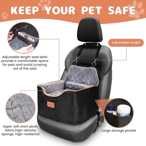 Vista 3 de AlfaTok Asiento de Coche para Perros de Espuma Viscoelástica con Funda Lavable y Desmontable, Asiento de Coche para Mascotas Elevado, Asientos