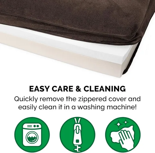 Vista 8 de Furhaven Cama para perro, de espuma viscoelástica, estilo sofá, Sherpa y chenilla, café, M