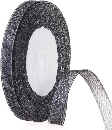 Vista 11 de YASEO Cinta de purpurina negra y plateada de 1 1/2 pulgadas, cinta de tela metálica brillante colorida para envoltura de regalos, manualidades