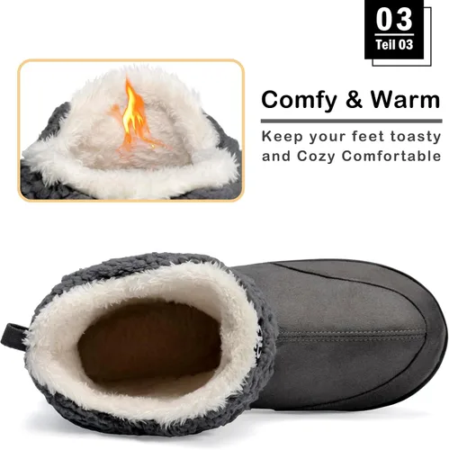 Vista 4 de JEBUKTXE Botas de invierno para hombre y mujer, botas de invierno para interiores y exteriores, pantuflas de felpa con espuma viscoelástica