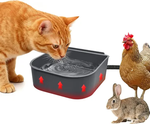 Vista 7 de Tazón de agua para perros con calefacción para exteriores, sin congelación, con cuerda resistente a mordiscos, 0.58 galones, Negro