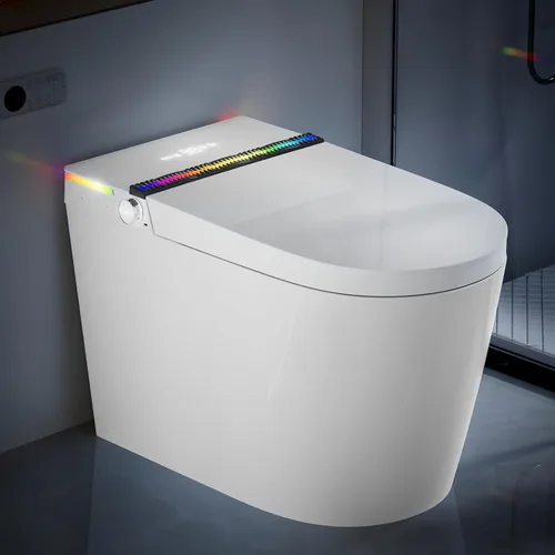 Vista 11 de Inodoro inteligente WinZo con bidé incorporado, inodoro sin tanque con tapa de apertura/cierre automático y secadora, altura cómoda ADA, agua