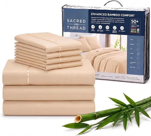Vista 82 de Sacred Thread Sábanas de rayón derivado de bambú tamaño individual, sábanas refrescantes de bolsillo profundo de 18 pulgadas para personas que