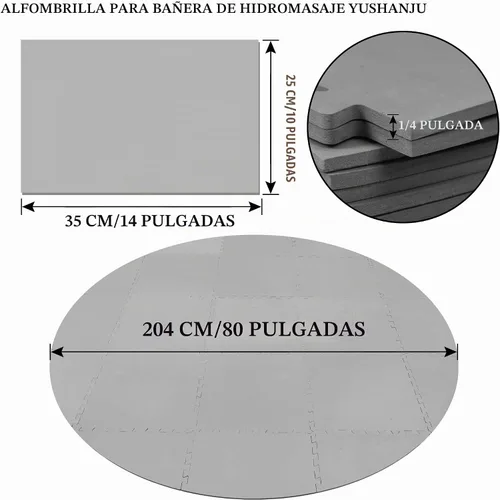 Vista 2 de Tapete protector de suelo de espuma de 80 pulgadas de diámetro, antideslizante, para bañeras de hidromasaje, balcón, ducha, bañera de hidromasaje