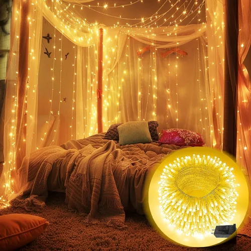 Vista 3 de Guirnalda de luces de Navidad de 66 pies y 200 luces LED para exteriores e interiores, luces decorativas extensibles e impermeables con cable