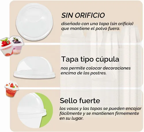 Vista 3 de Szsrcywd Paquete de 100 tazas transparentes de postre de 9 onzas con tapas de cúpula, vasos desechables de plástico para yogur (sin agujeros)