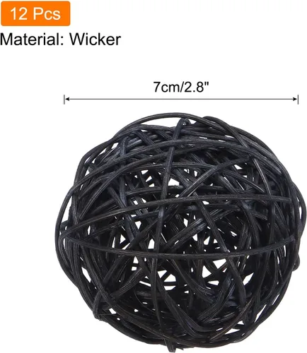 Vista 2 de MECCANIXITY 12 bolas decorativas de mimbre de ratán de 2.8 pulgadas para rellenos de jarrones, bodas, jardines, fiestas de pasillo, color negro