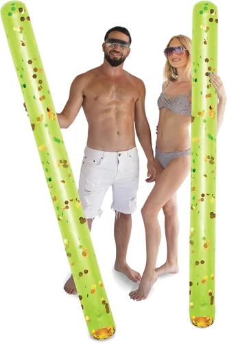 Vista 14 de POZA - Paquete de 2 flotadores inflables gigantes para piscina, lujosos fideos flotantes de agua gigantes de 74 pulgadas llenos de confeti