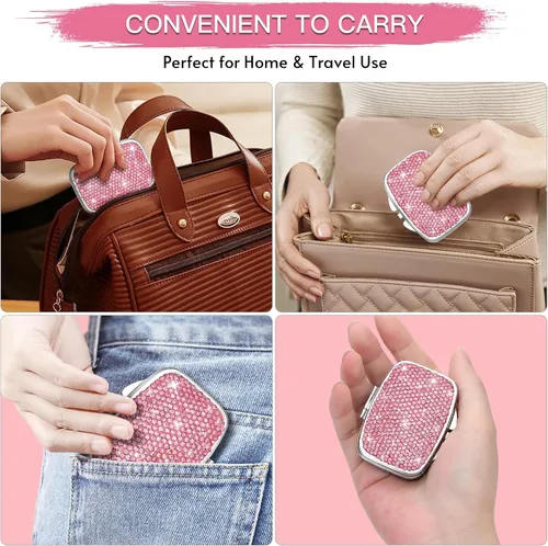 Vista 6 de Soleebee Pastillero de cristal brillante, portátil con 2 compartimentos, organizador diario de píldoras, pequeño estuche de viaje para bolso