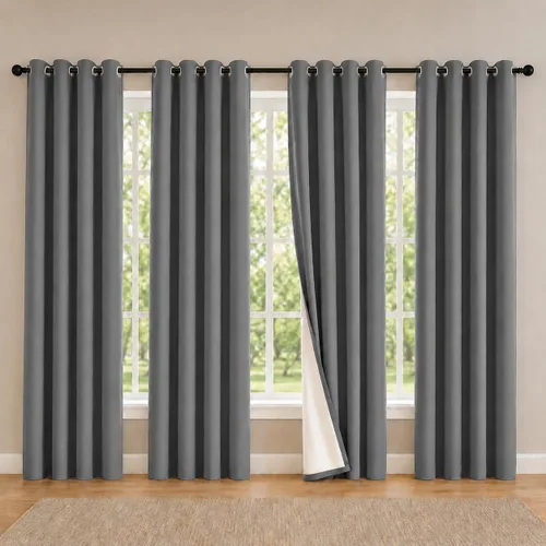 Vista 96 de 2 paneles de cortinas 100% opacas, de peso medio, con aislamiento térmico y ojales para dormitorio, sala de estar, tratamiento de ventana