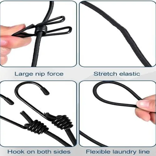 Vista 5 de ALINNA Tendedero portátil retráctil negro, resistente al viento, con 12 pinzas para la ropa para secar en interiores, accesorios de campamento al