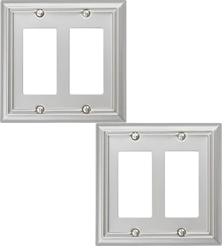 Vista 16 de OKAWYC Adler - Placa de pared de metal para interruptor de luz de palanca/decorador, paquete de 2 unidades, níquel cepillado, 2 Gang