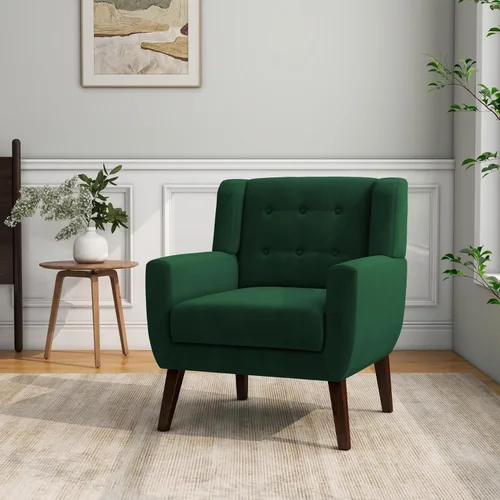 Vista 50 de Accent Chair Set of 1, Comfy Reading Armchair, Beige Linen Blend, Tufted Button Backrest, Solid Wood Frame, Upholstered Club Single Sofa Chairs