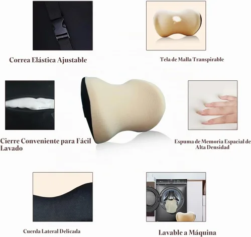 Vista 4 de Almohada súper cómoda para el reposacabezas del coche, almohada para el coche para aliviar el dolor de cuello con correa ajustable, 100% espuma Beige