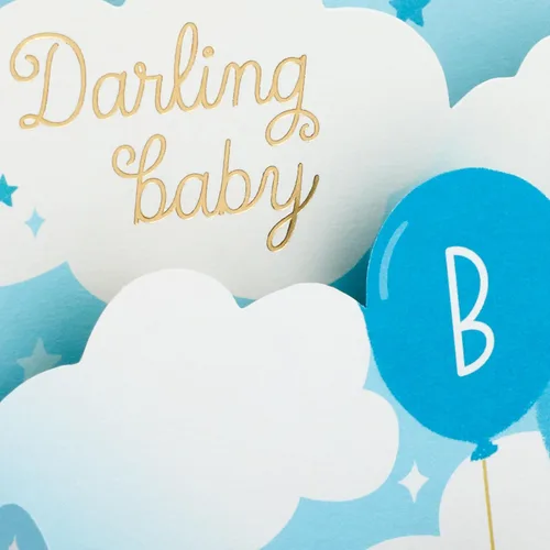 Vista 4 de Hallmark Paper Wonder - Tarjeta desplegable para bebé niño (globos azules) para baby showers, nuevos padres, felicitaciones