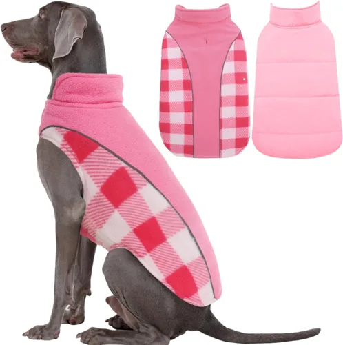 Vista 28 de Kuoser - Abrigo reversible para perros para climas fríos, abrigo de invierno impermeable reflejante para mascotas, abrigo para perros a cuadros