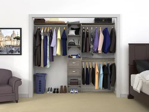 Vista 9 de ClosetMaid SuiteSymphony Juego de organizador de armario de madera con torre, 3 varillas para colgar, estantes superiores, 2 cajones, ajustable