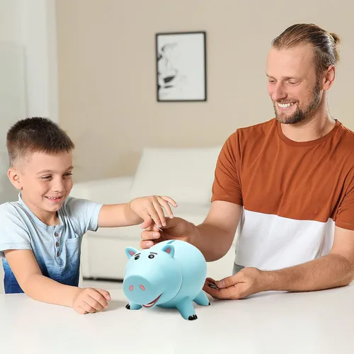 Vista 7 de Hucha Hamm, bonita alcancía de plástico para niños y niñas, banco de dinero irrompible para regalo para niños (azul)