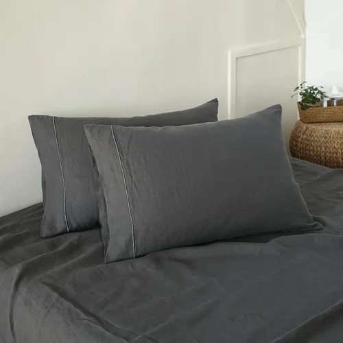 Vista 19 de Simple&Opulence Juego de 2 fundas de almohada 100% lino tamaño Queen, fundas de almohada clásicas azules con cierre superpuesto, protectores