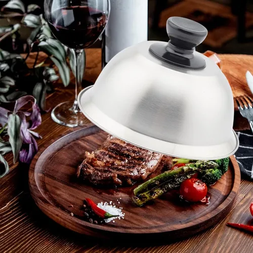 Vista 7 de Cubierta de cocción al vapor para queso, cúpula de fusión de queso de 6.30 pulgadas con asa, cubierta universal de acero inoxidable para parrilla