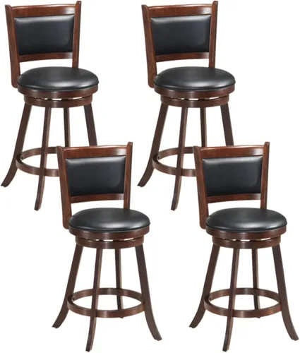 Vista 13 de ERGOMASTER Taburetes de bar giratorios de 24 pulgadas con respaldo, madera de caucho, negro, juego de 2