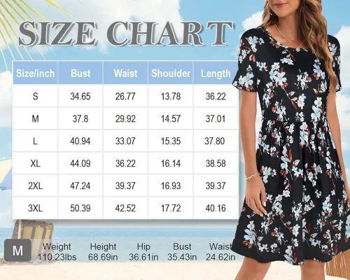 Vista 6 de elescat Vestidos de verano para mujer, estilo casual, con vuelo, ajuste holgado, con bolsillos