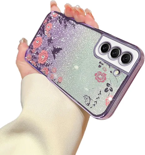 Vista 37 de Funda para Samsung Galaxy S8, Samsung S8 para mujer, cambio gradual con purpurina, cristal suave, TPU mariposa, floral, corazón, transparente, funda