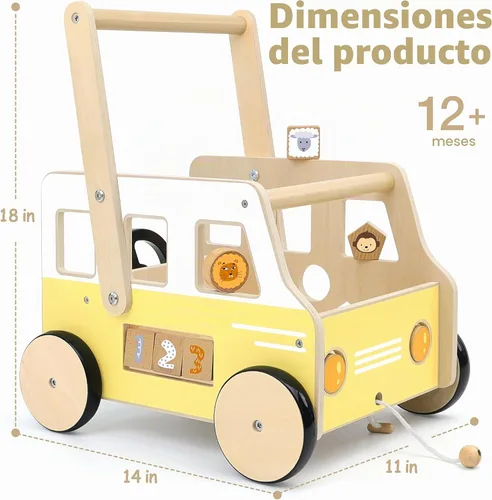 Vista 7 de Pillowhale Andador de madera para bebés, regalos de primer cumpleaños