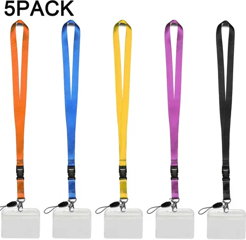 Vista 2 de Paquete de 5 cordones de identificación, portadocumentos, cordón ajustable para cuello, doble gancho