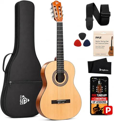 Vista 12 de Pyle Kit de guitarra acústica para principiantes, instrumento de madera de tamaño junior 3/4 con kit completo de accesorios, púas, correa